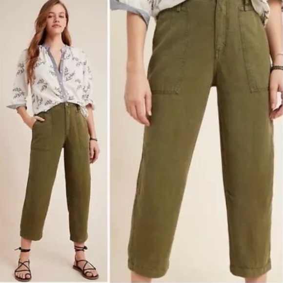 ANTHROPOLOGIE AUDRA Utility Pants Size 31 Petite Moss Green casual - Picture 1 of 13